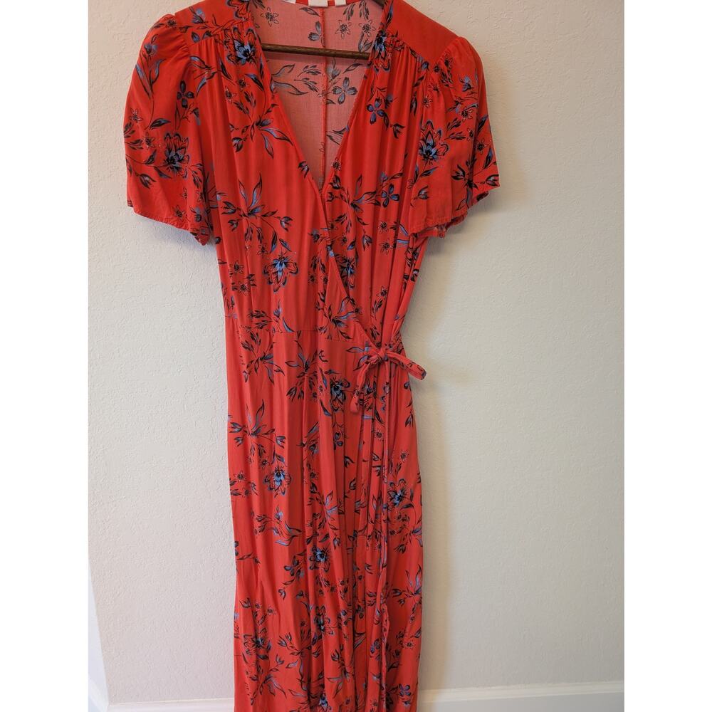 Gap coral floral wrap maxi dress Sz L